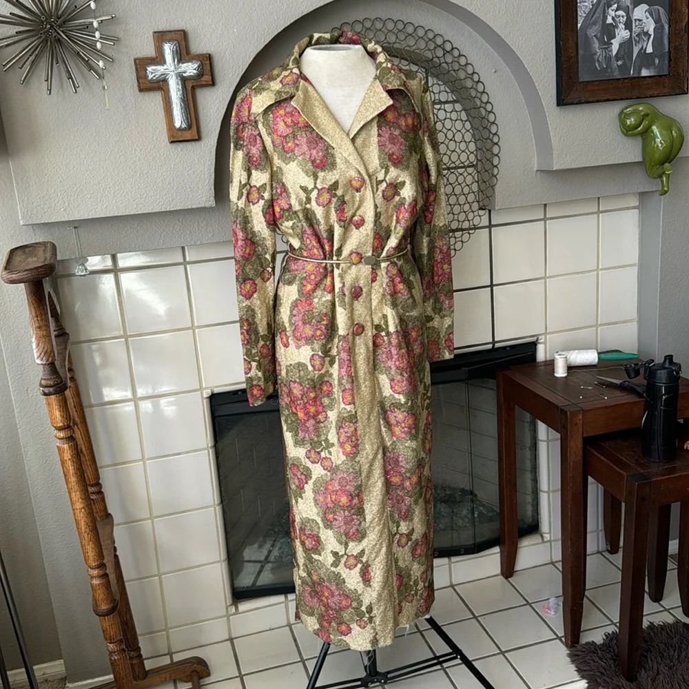 Custom handmade gold floral roses sparkle dress one of a kind small -medium fit - Picture 5 of 17